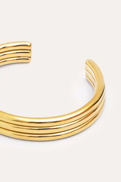 Brazalete Maxi Line Acero Ba&ntilde;o Oro