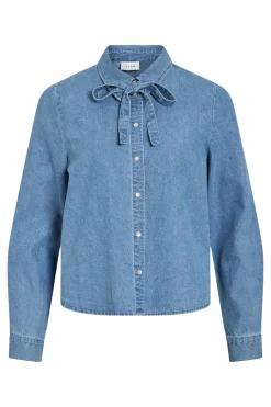 Camisa vaquera con lazada en el cuello