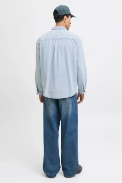 Camisa vaquera manga larga sarga