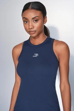 Camiseta halter algodón canalé azul