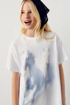 Camiseta manga corta caballo niña