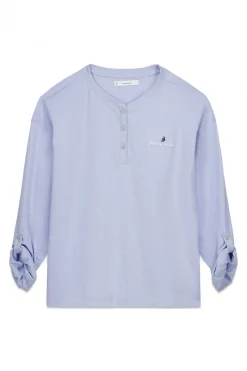 Camiseta manga larga 100% algod&oacute;n azul