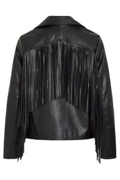 Cazadora biker de polipiel con flecos