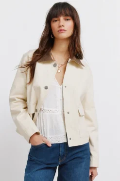 Chaqueta corta beige algod&oacute;n
