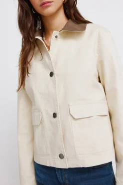 Chaqueta corta beige algod&oacute;n