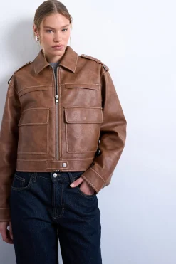 Chaqueta corta biker efecto piel