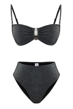 Conjunto de bikini bandeau alto brillo