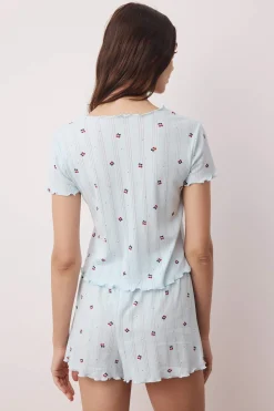Conjunto de pijama corto floral lazos