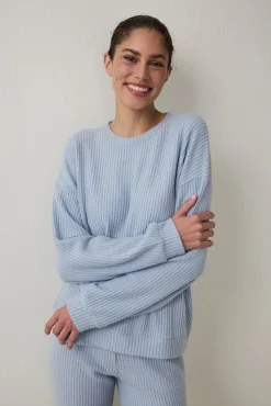 Conjunto de pijama de manga larga con cuello redondo y efecto t&eacute;rmico