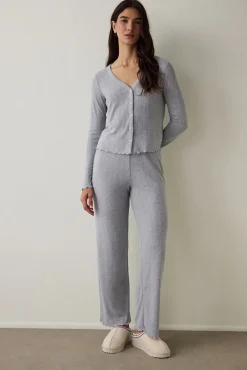 Conjunto de pijama de manga larga con cuello en V y efecto t&eacute;rmico Dahlia.