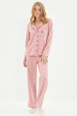 Conjunto pijama camisero bolsillo animales rosa