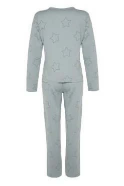 Conjunto pijama con estrellas menta100% algod&oacute;n