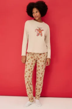 Conjunto pijama Galleta jengibre Navidad beige