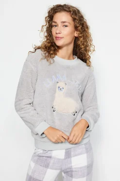 Conjunto pijama polar cuadros gris