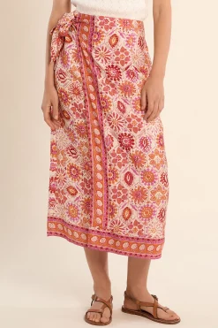 Falda larga con estampado y lazada