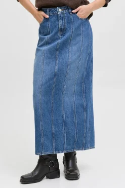 Falda midi denim recortes