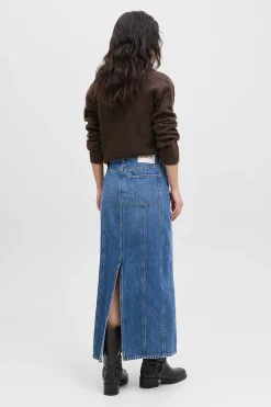 Falda midi denim recortes