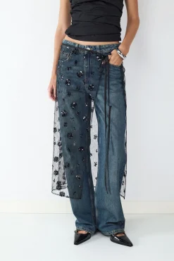 Falda midi transparente lentejuelas