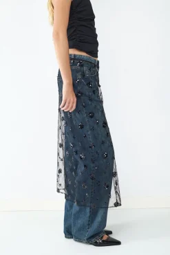 Falda midi transparente lentejuelas