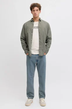 Jeans relaxed tiro medio vaquero