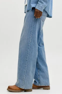 Jeans wide tiro medio algod&oacute;n