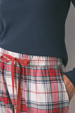 Pantal&oacute;n largo algod&oacute;n franela cuadros rojo