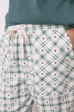 Pantal&oacute;n largo franela estampado cuadros verde
