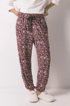 Pantal&oacute;n largo granate estampado flores