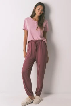 Pantalón largo punto suave granate