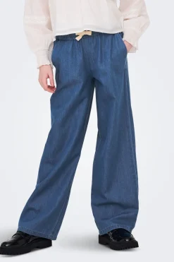 Pantal&oacute;n vaquero ancho con cintura fruncida y cord&oacute;n