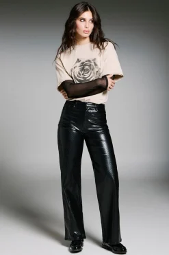 Pantal&oacute;n wide leg piel vegana