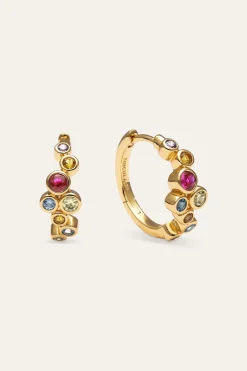 Pendientes Aro Rainbow Bubbles S Ba&ntilde;o Oro
