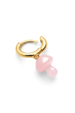 Pendiente Suelto Aro Seta Rosa Ba&ntilde;o Oro