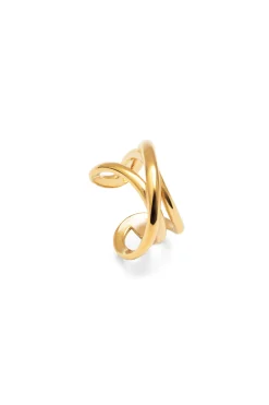 Pendiente Suelto Ear Cuff Triple Cross Ba&ntilde;o Oro