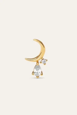 Pendiente Suelto Luna Spark Plata Ba&ntilde;o Oro