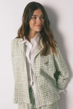 Pijama camisero largo 100% algodón estampado cuadros