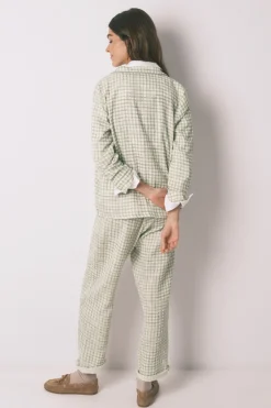 Pijama camisero largo 100% algod&oacute;n estampado cuadros