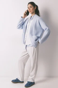 Pijama camisero largo 100% algodón blanco rayas