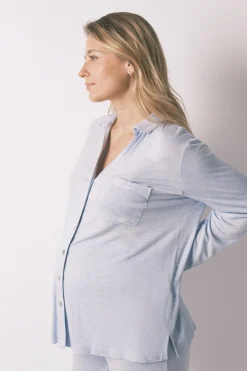 Pijama camisero largo "maternity" super soft azul