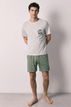 Pijama corto hombre algod&oacute;n estampado palmeras