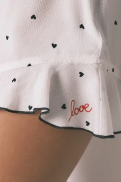 Pijama corto tirantes blanco estampado corazones