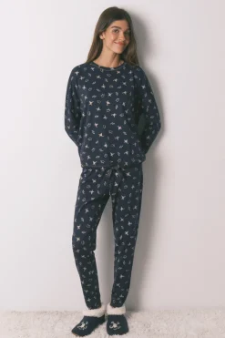 Pijama largo 100% algod&oacute;n azul estampado ranitas