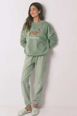 Pijama largo polar verde