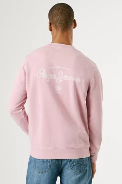Sudadera lavada con logo peque&ntilde;o frontal y logo grande en la espalda.