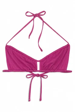 Top bikini fruncido rosa brillo