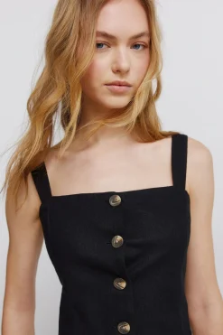 Top chaleco lino negro