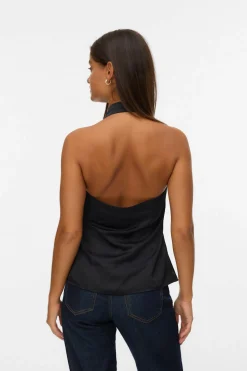 Top satinado atado al cuello