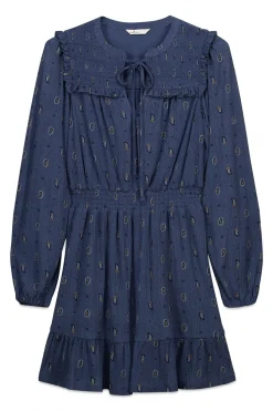 Vestido corto de manga larga volantes