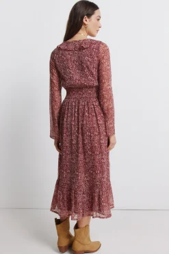 Vestido midi escote volante estampado