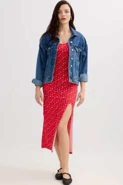 Vestido midi manga corta
